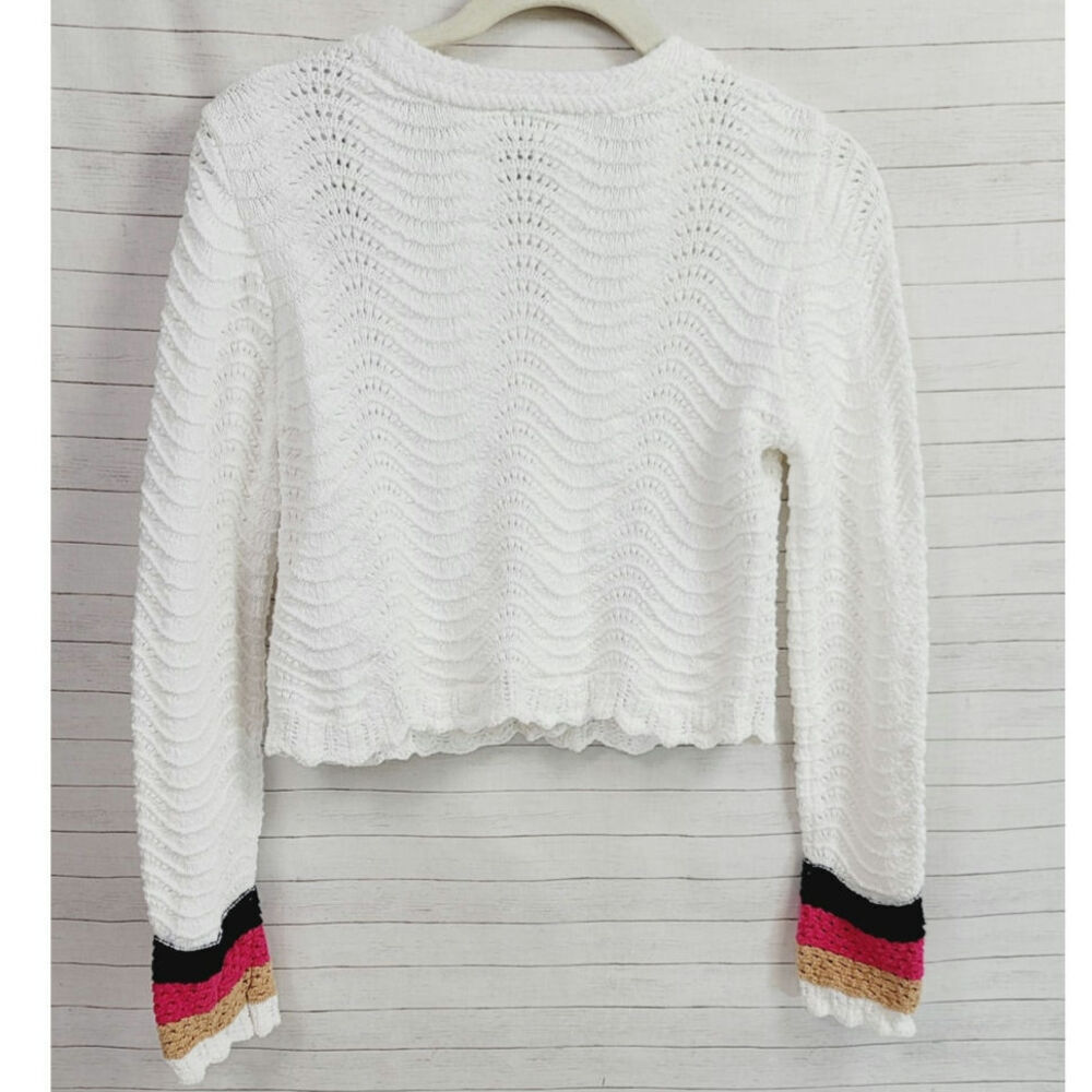 HOUSE OF HARLOW 1960 CROCHET CROPPED BUTTON UP CARDIGAN, SZ SMALL - Picture 9 of 13